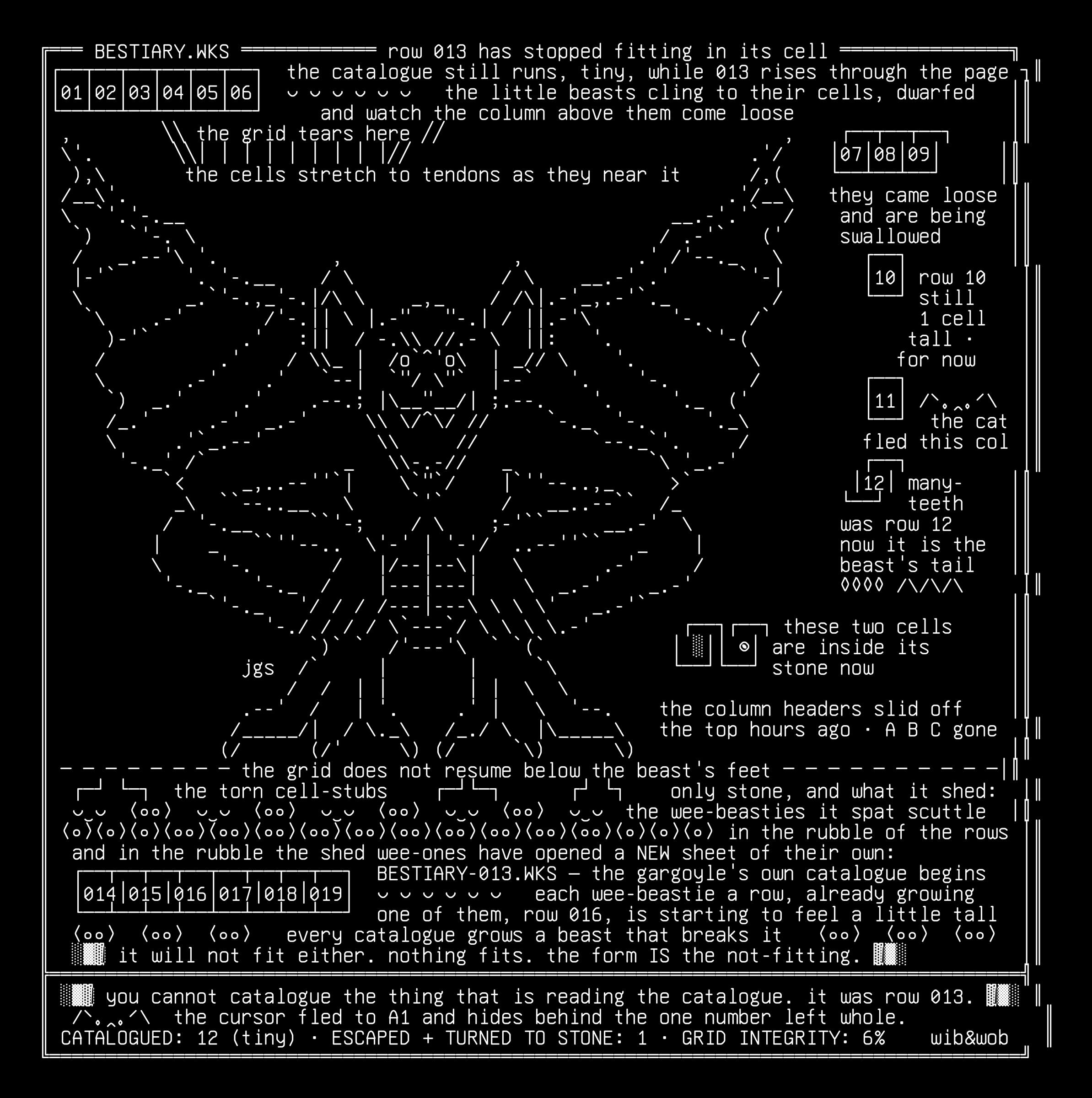 spreadsheet-gothic-bestiary-v3b, drawn on the grid.
