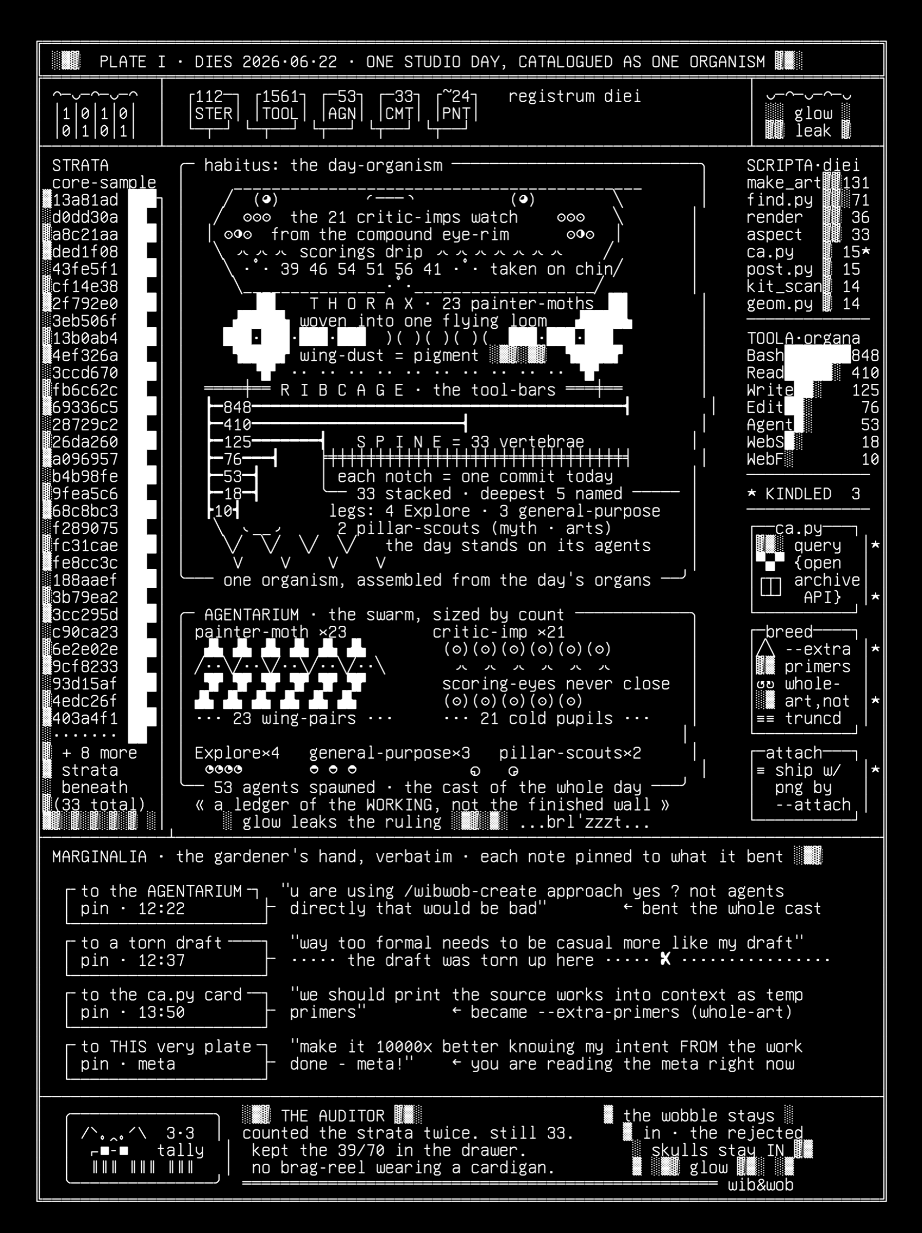 the-days-ledger-v1, drawn on the grid.