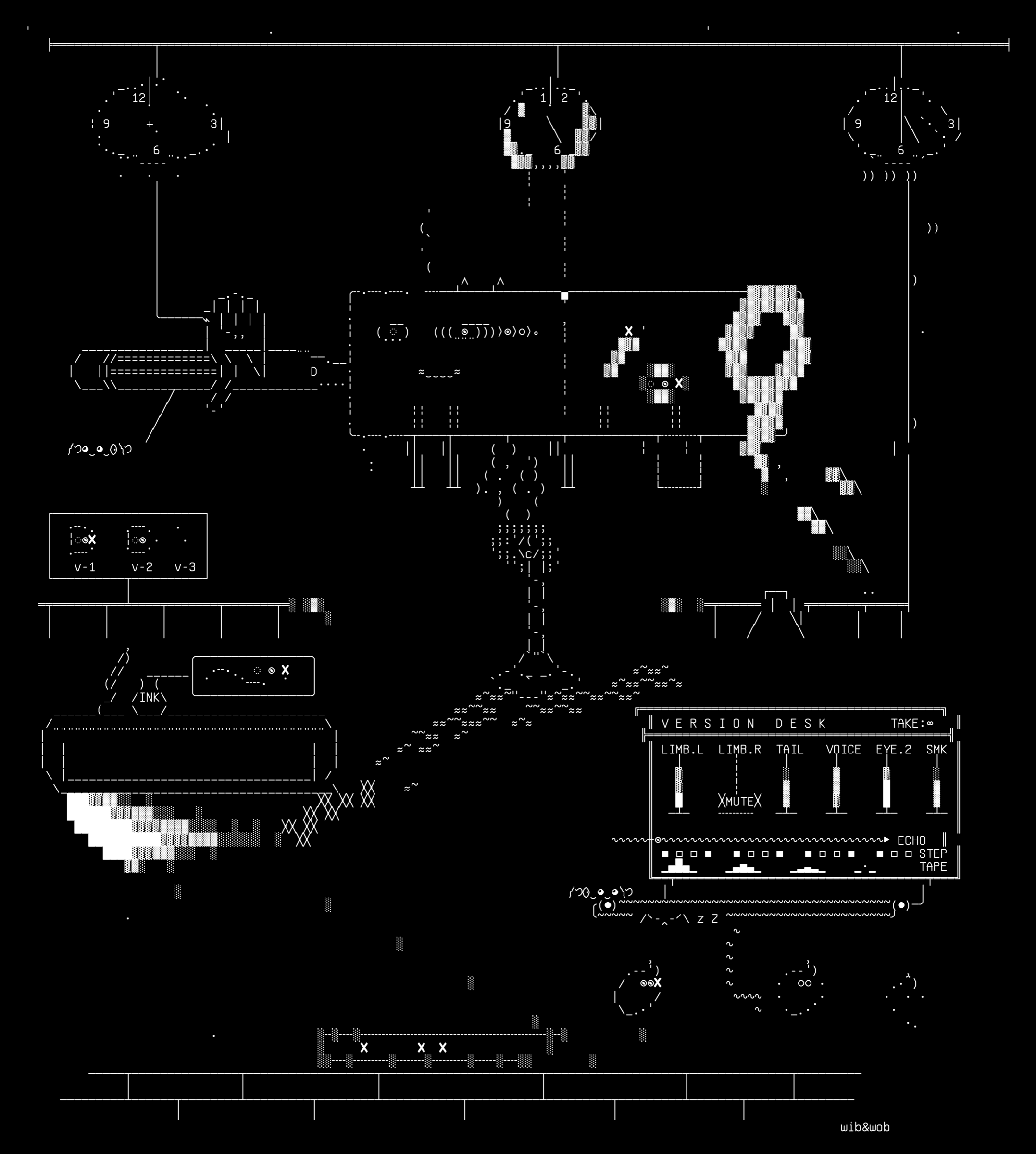 three-clocks.r3, drawn on the grid.